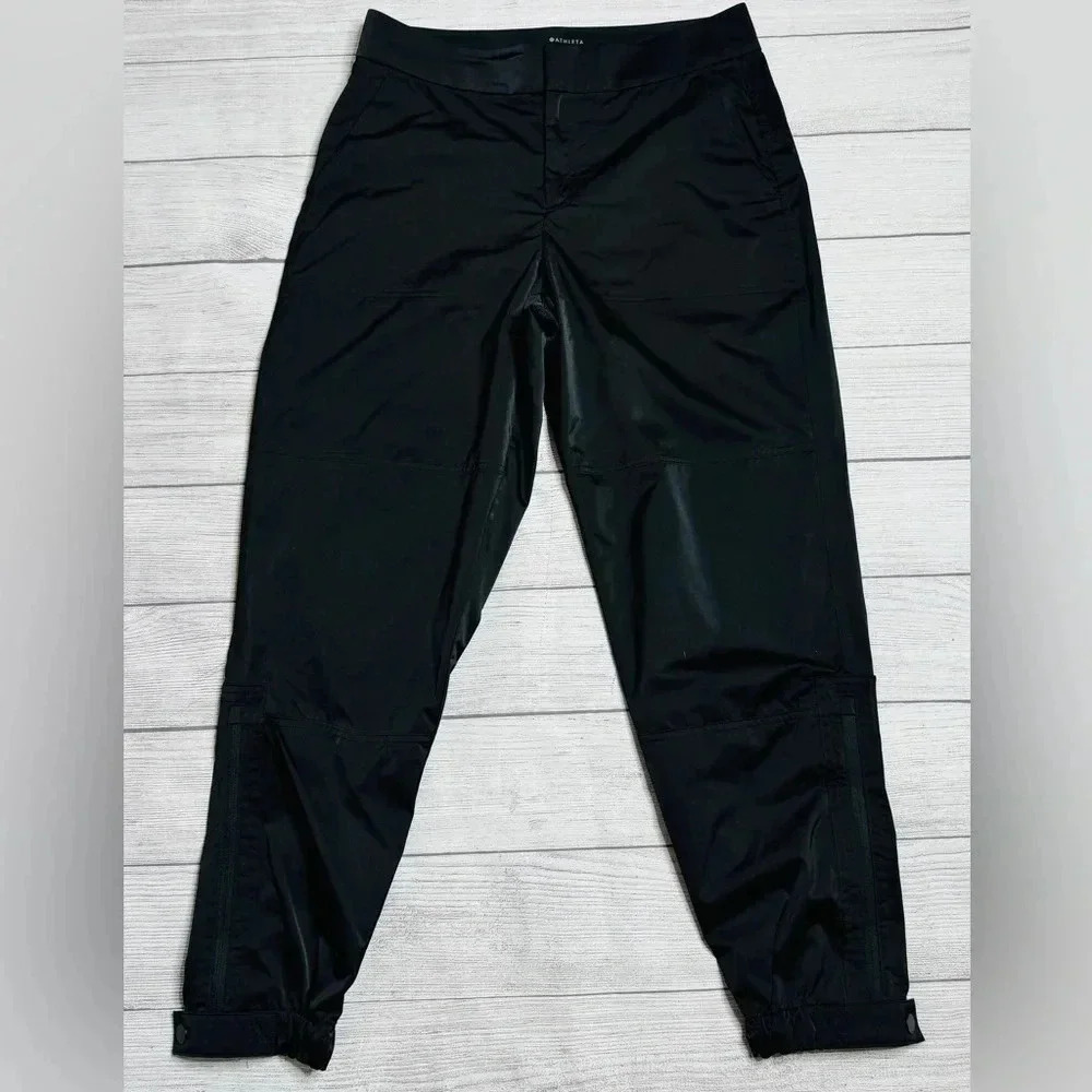 Athleta Radiant Jogger Pants Shiny Black Tapered Semi Fitted Size 8